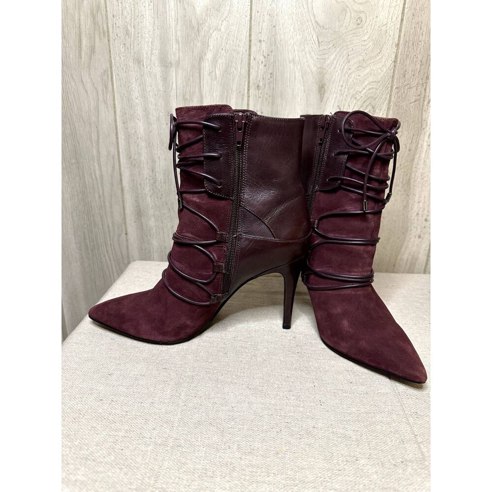 Womens 8.5 Nine West Mauve/Maroon Pointy toe Bootie Heels Leather/Suede Size 8.5
